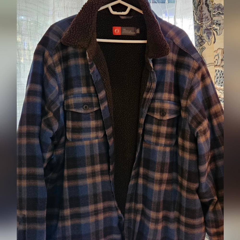 Men's Plaid Lightweight Sherpa-Lined Shirt Jacket - Blue/Brown